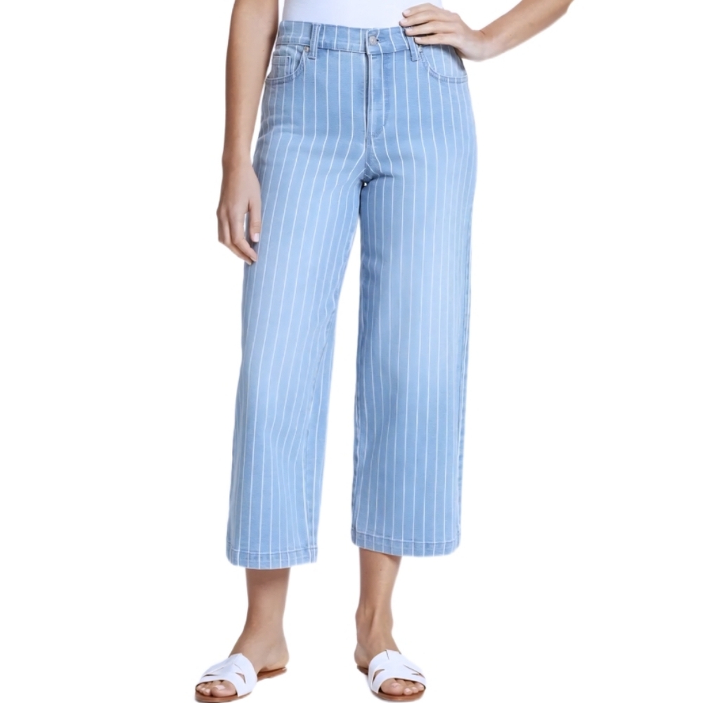 Gloria Vanderbilt Amanda Cropped Pants‎ Women's Size 8p Light Blue Striped